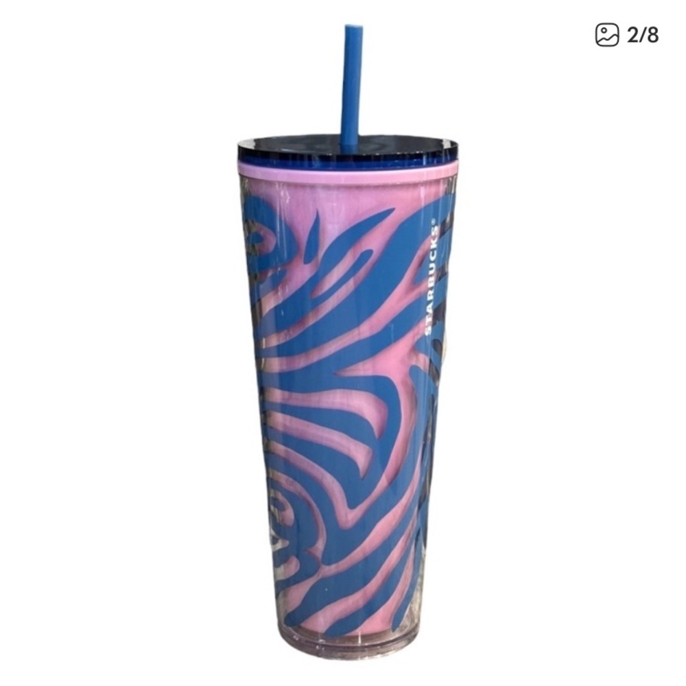 Starbucks Tumbler Cold Cup RARE 2021 Zebra Print Purple Blue Venti 24oz Straw